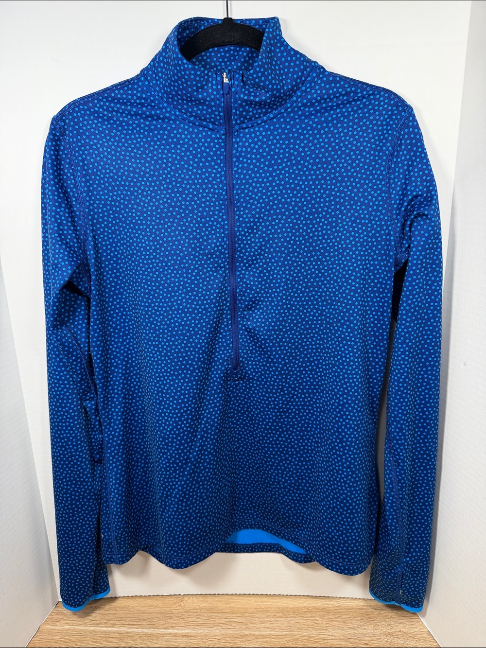 Nike Pro DriFit Blue Dotted Long Sleeve Half-Zip Pullover with Micro Dot Print
